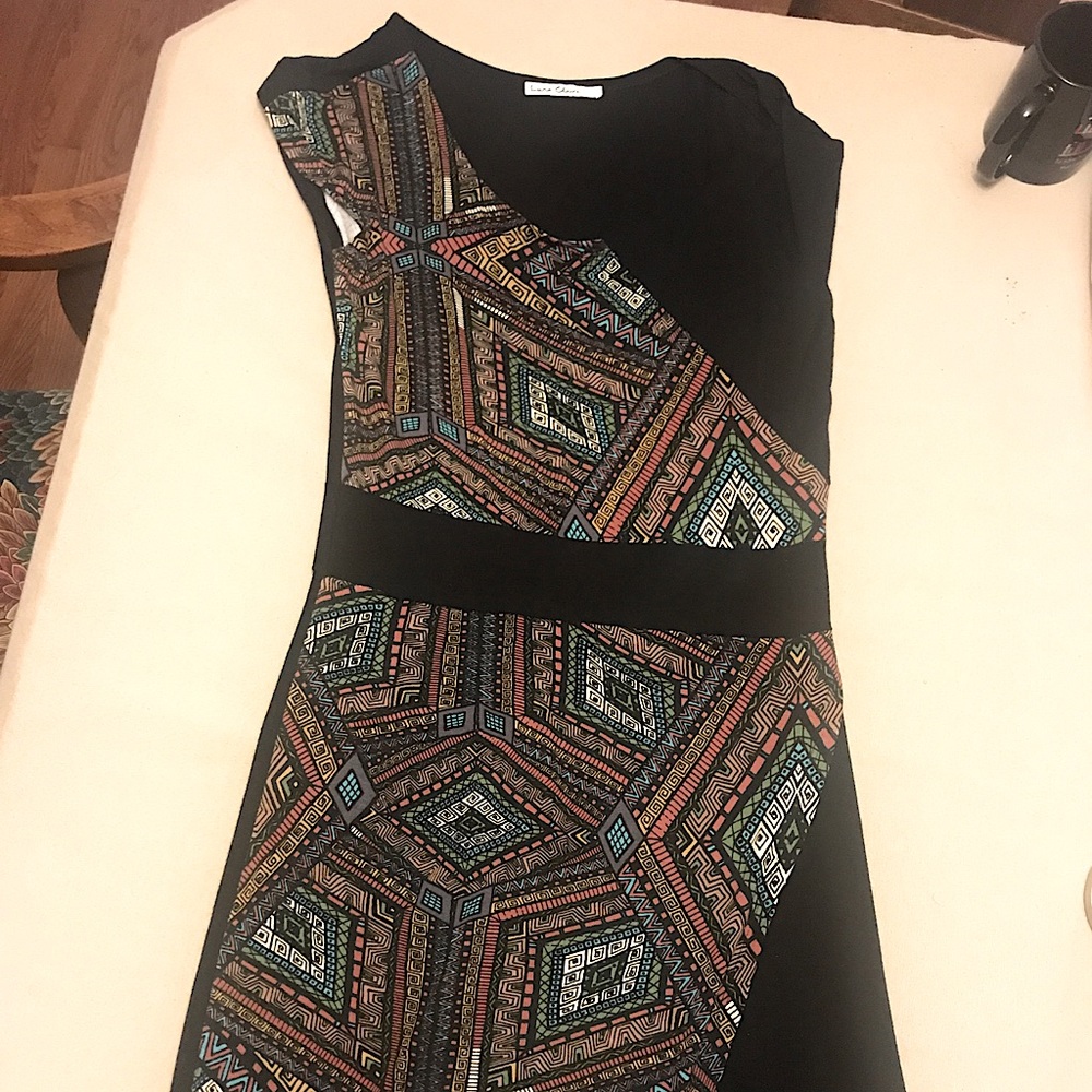 Luna Claire asymmetrical geometric print dress, size S
